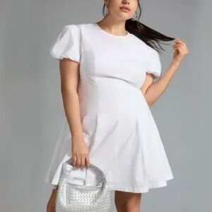 Maeve by Anthropologie Puff-Sleeve White Open-Back Pleated Dress - 3X